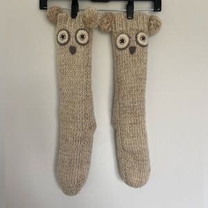 Indigo Cream Reading Socks with Cute Owl Eyes